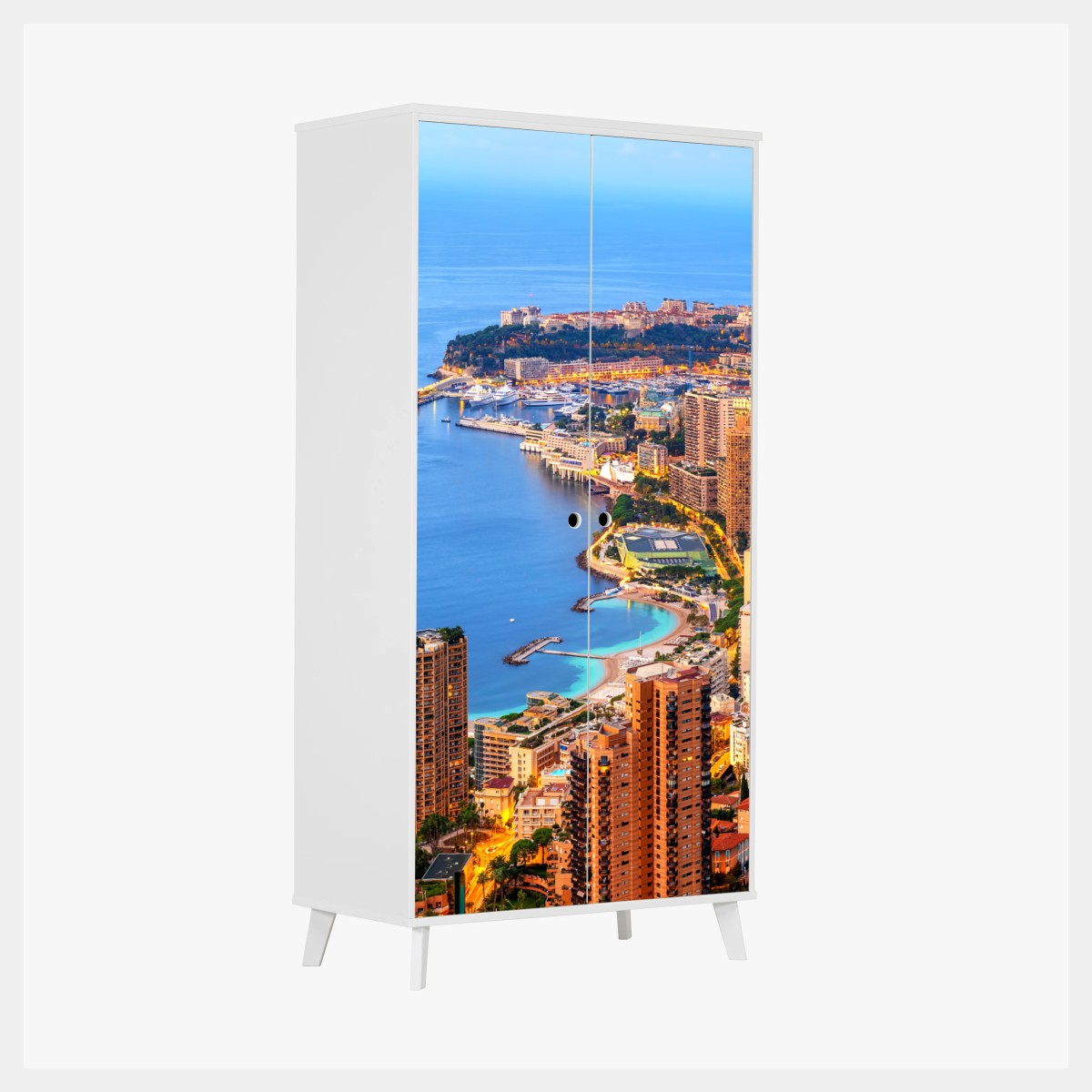 Schrankaufkleber Monaco küstenstadt panorama bei dämmerung – Pixers®