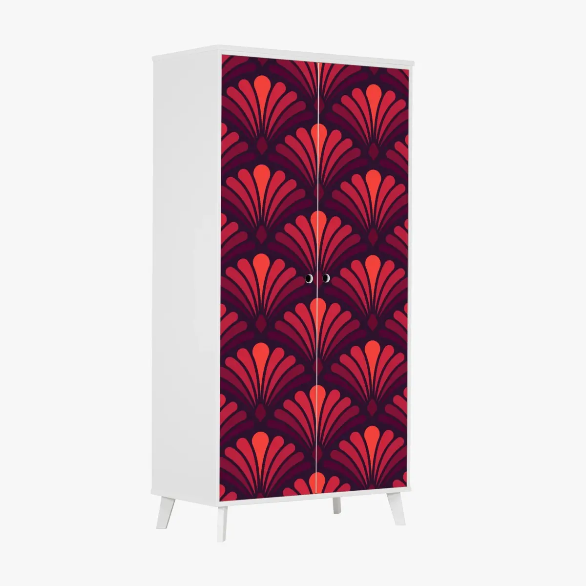 Schrankaufkleber geometrisches art-déco fächermuster in warmen rot- und violetttönen – Pixers®