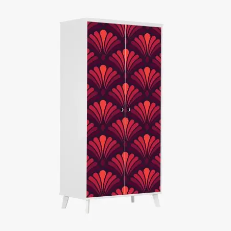 Schrankaufkleber geometrisches art-déco fächermuster in warmen rot- und violetttönen – Pixers®
