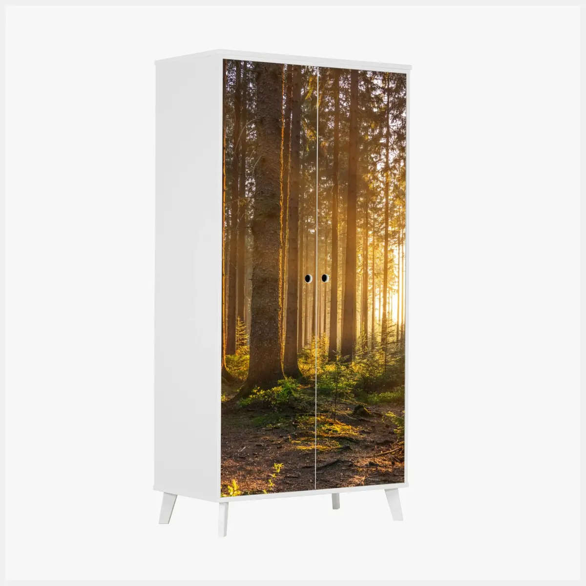 Schrankaufkleber sonnenbeschienener waldweg am morgen – Pixers®