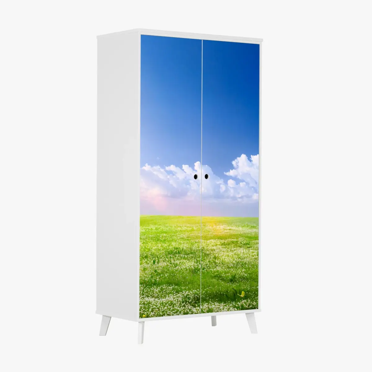 Schrankaufkleber sonnige frühlingswiese unter blauem himmel – Pixers®
