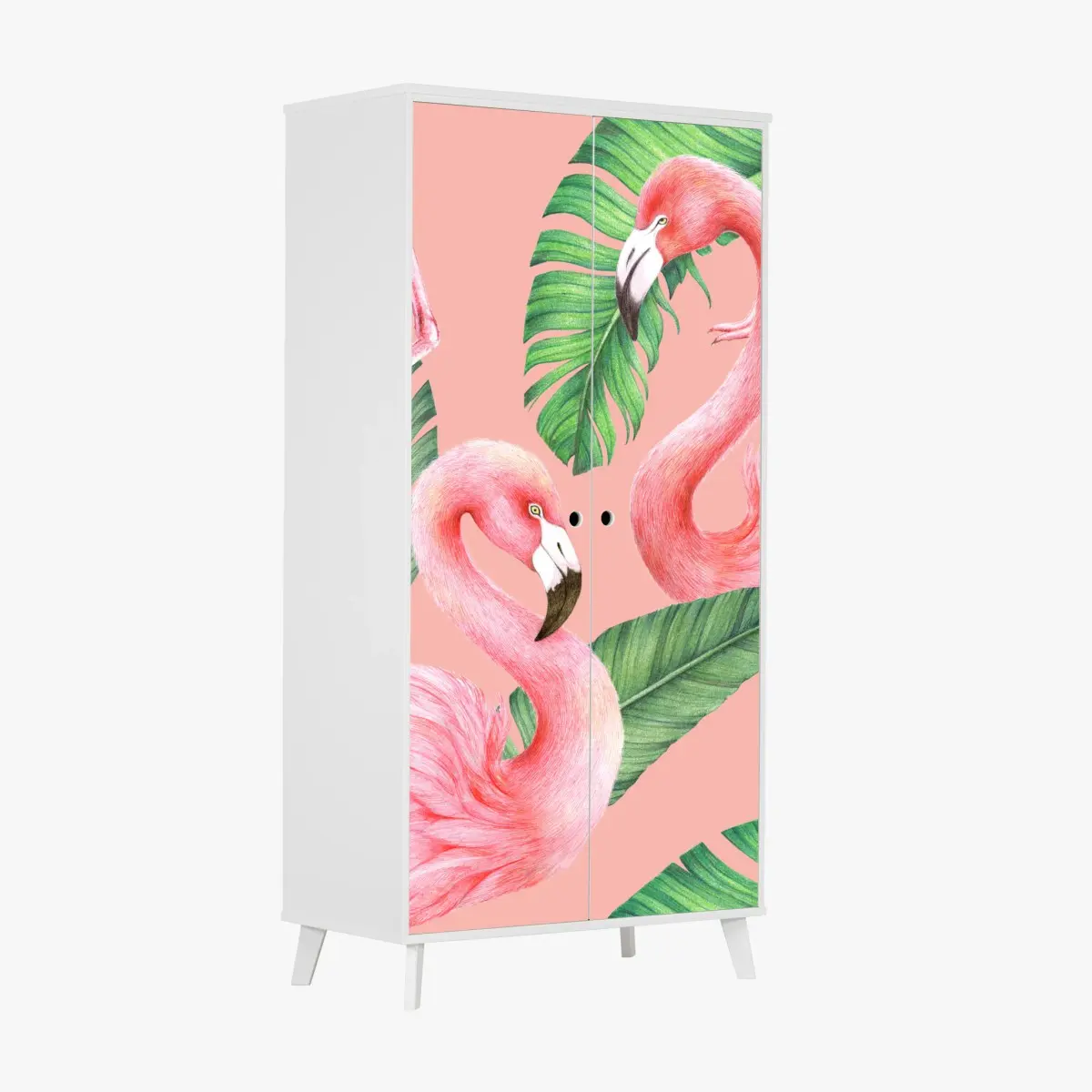 Schrankaufkleber rosa flamingo muster mit tropischen blättern – Pixers®