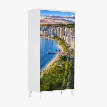 Schrankaufkleber skyline einer küstenstadt bei sonnenuntergang – Pixers®