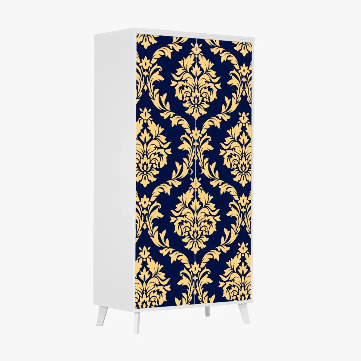 Schrankaufkleber elegantes goldenes damastmuster auf tiefblauem hintergrund – Pixers®