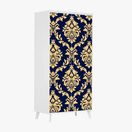 Schrankaufkleber elegantes goldenes damastmuster auf tiefblauem hintergrund – Pixers®