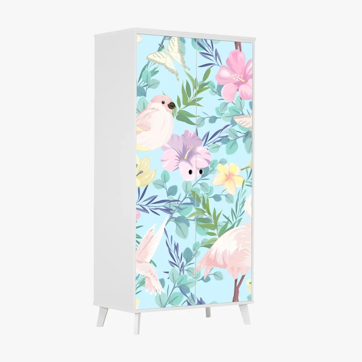 Schrankaufkleber pastell tropisches vögel- und blumenmuster – Pixers®