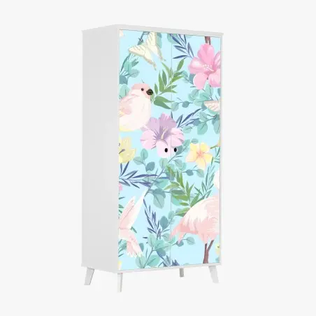 Schrankaufkleber pastell tropisches vögel- und blumenmuster – Pixers®
