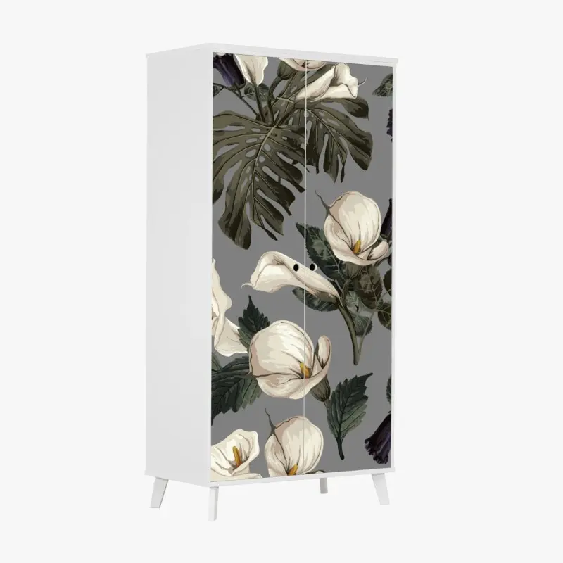 Schrankaufkleber vintage calla blumenmuster auf grauem hintergrund