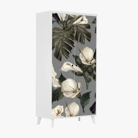 Schrankaufkleber vintage calla blumenmuster auf grauem hintergrund – Pixers®