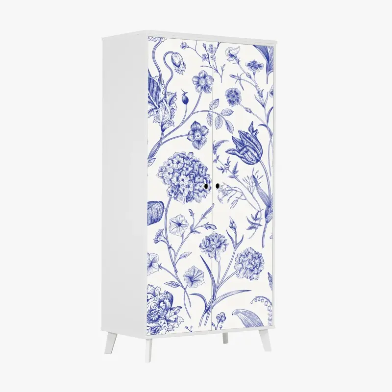 Schrankaufkleber klassisches blaues toile blumenmuster