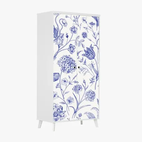 Schrankaufkleber klassisches blaues toile blumenmuster – Pixers®