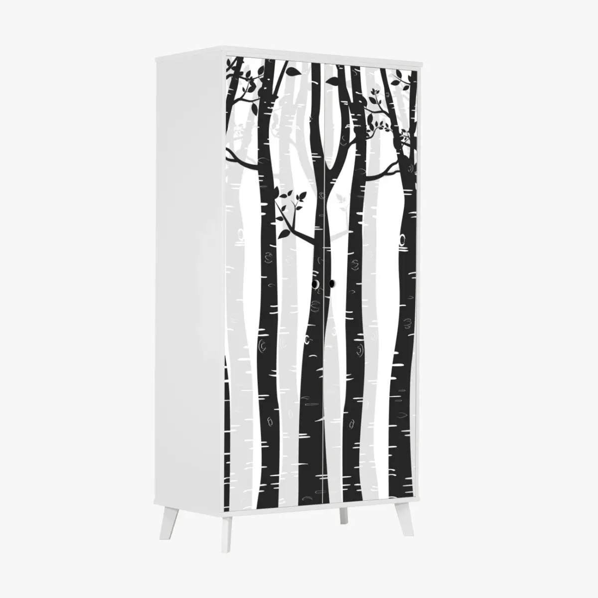 Schrankaufkleber monochromatischer birkenwald – Pixers®