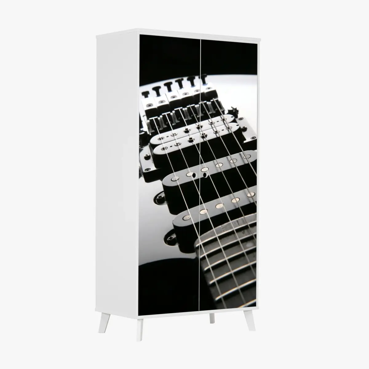 Schrankaufkleber nahaufnahme einer schwarzen elektrogitarre – Pixers®