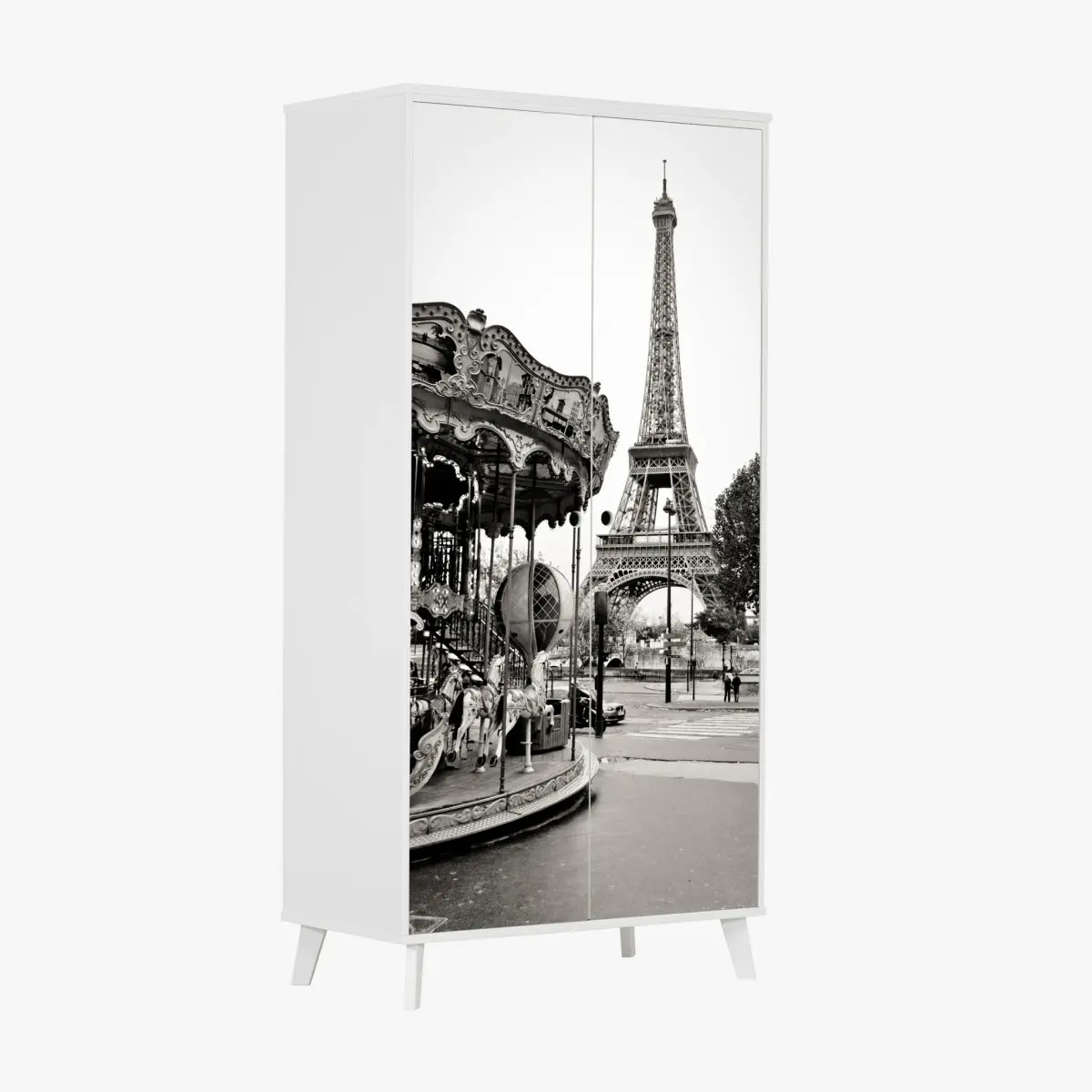 Schrankaufkleber Eiffelturm und karussell in Paris – Pixers®