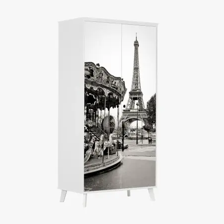 Schrankaufkleber Eiffelturm und karussell in Paris – Pixers®