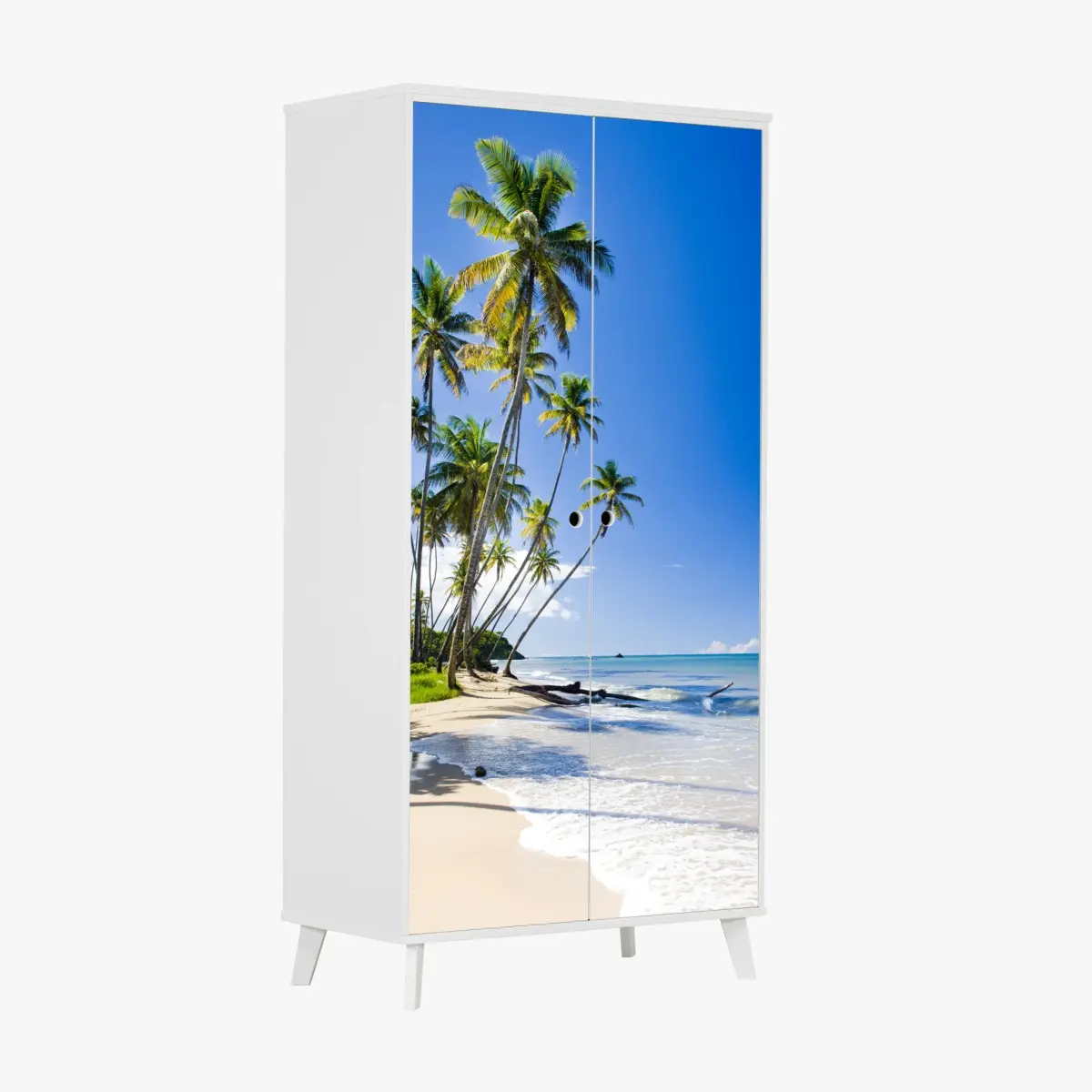 Schrankaufkleber tropischer palmenstrand unter blauem himmel – Pixers®