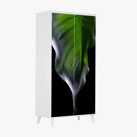 Schrankaufkleber elegantes grünes blatt auf schwarzem hintergrund – Pixers®
