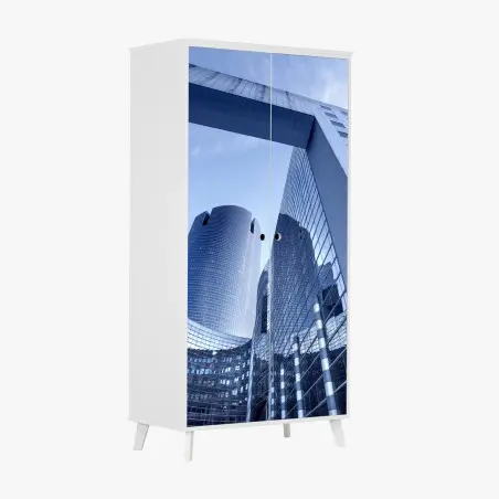 Schrankaufkleber moderne blaue stadtsilhouette – Pixers®