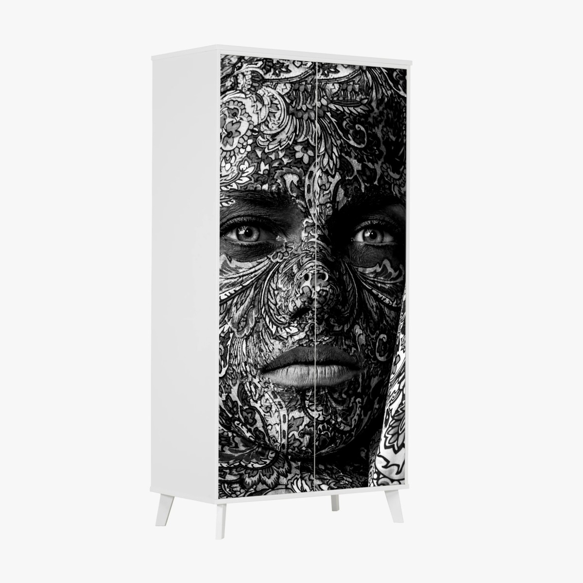 Schrankaufkleber ornamentales porträt mit floralen mustern – Pixers®