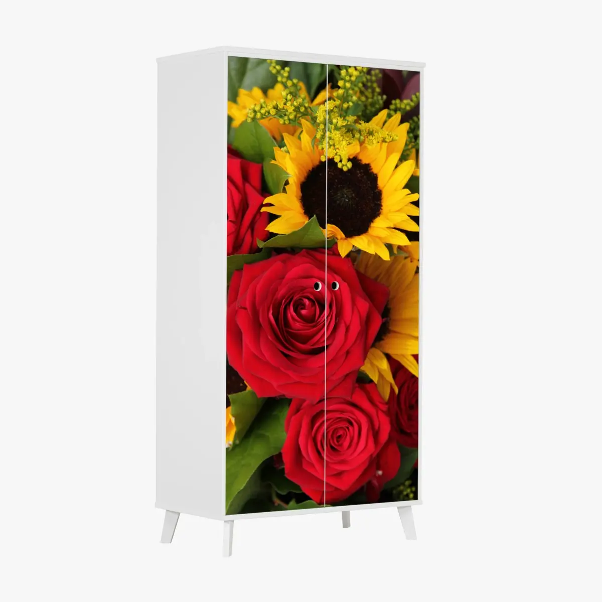 Schrankaufkleber rote rosen und sonnenblumen im bukett – Pixers®