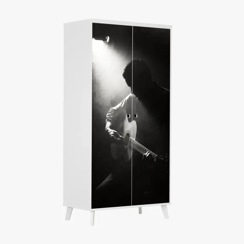 Schrankaufkleber silhouette eines gitaristen im scheinwerferlicht