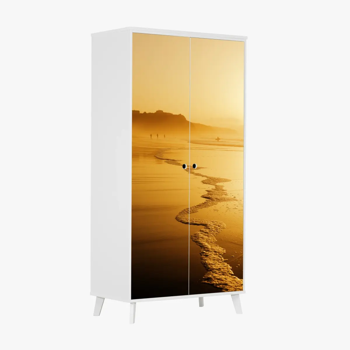 Schrankaufkleber goldener sonnenuntergang am strand von Sopelana – Pixers®
