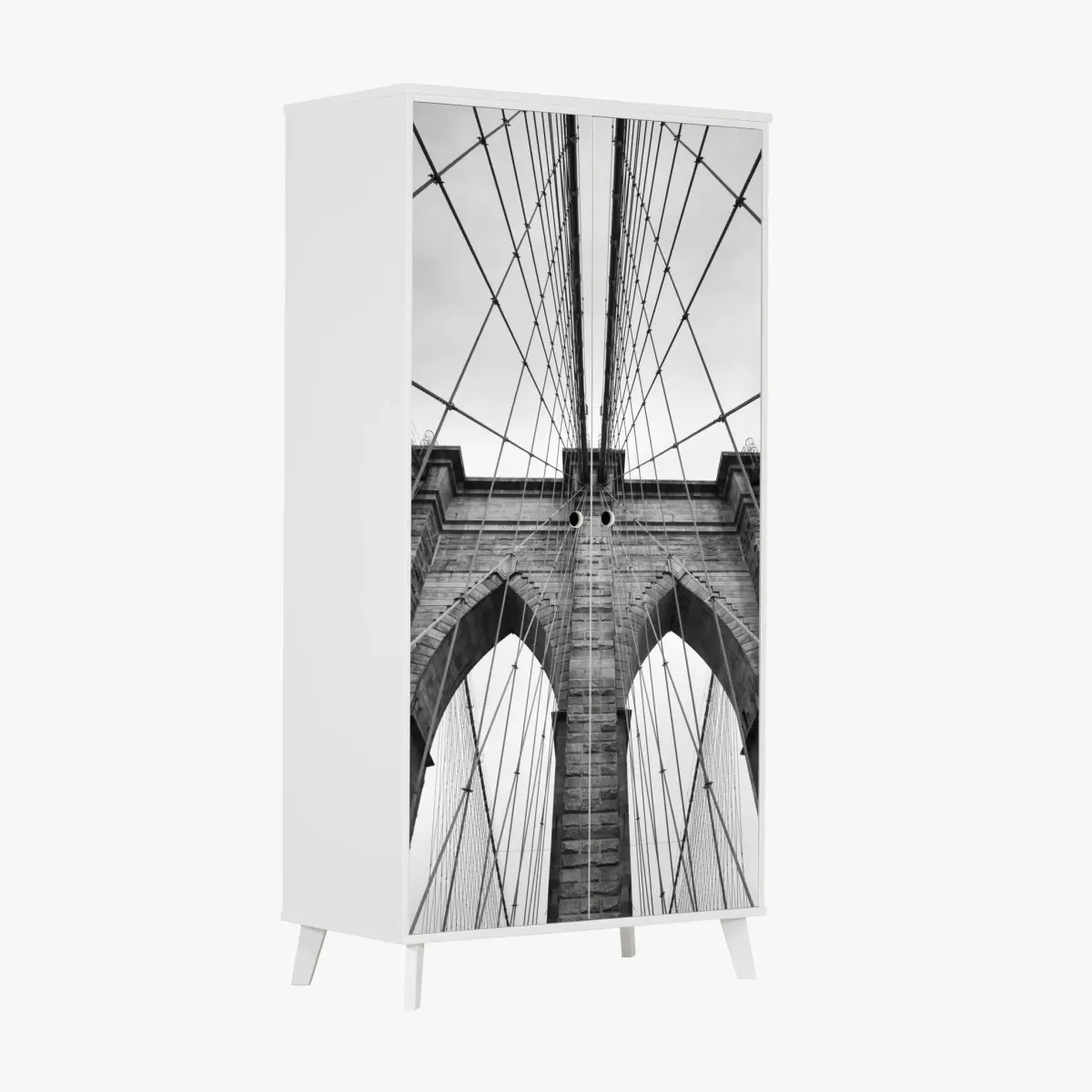 Schrankaufkleber perspektive der Brooklyn Bridge in monochrom – Pixers®