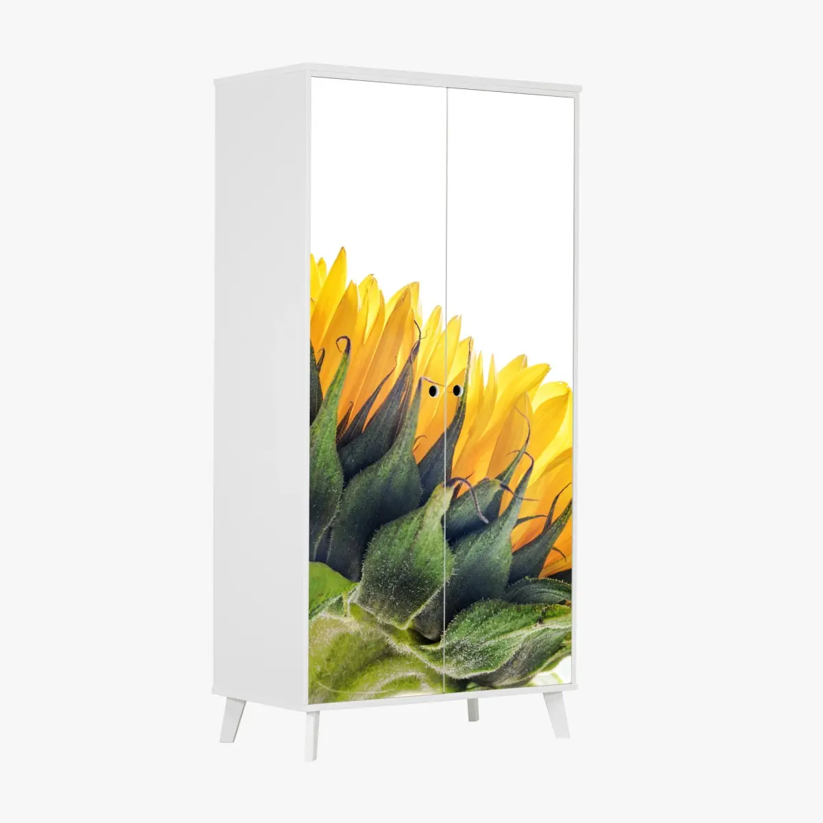 Schrankaufkleber sonnenblume in der ecke auf weißem hintergrund – Pixers®