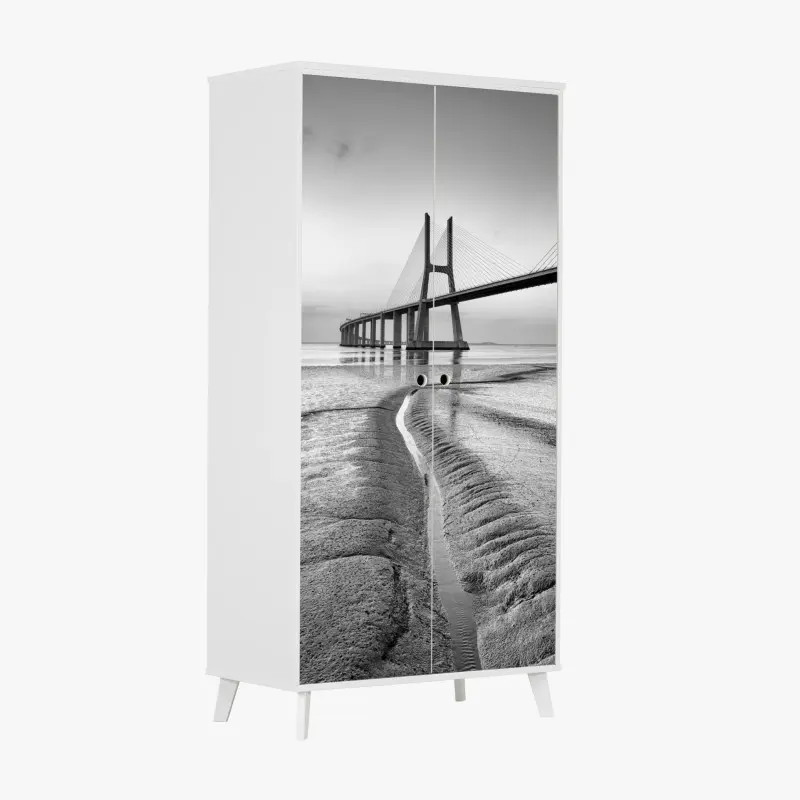 Schrankaufkleber minimalistische seilbrücke in monochrom