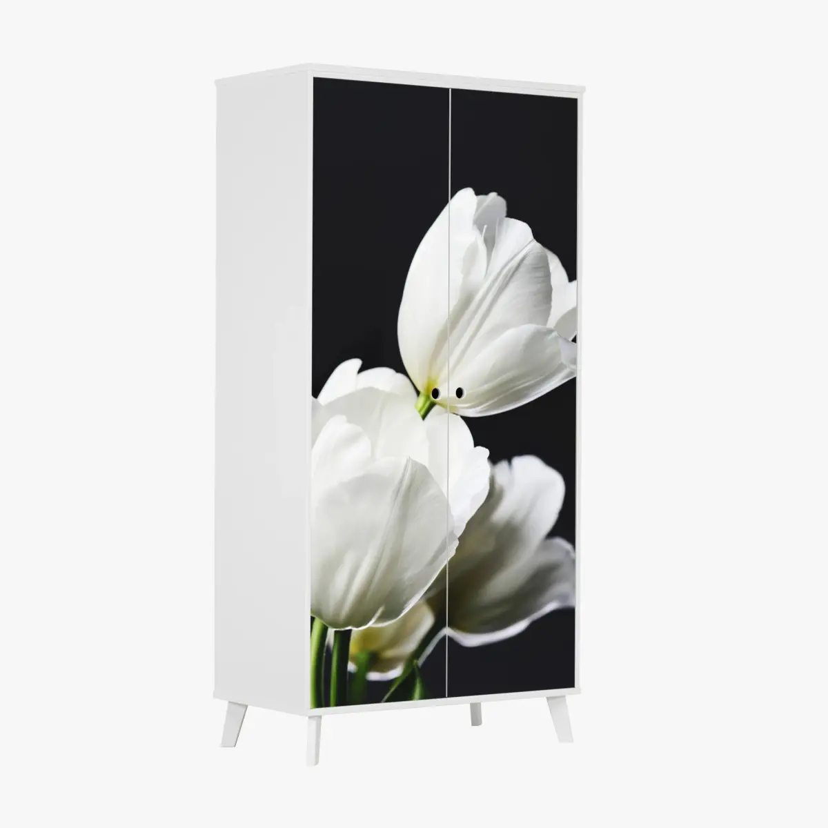 Schrankaufkleber weißer tulpenstrauß vor dunklem hintergrund – Pixers®