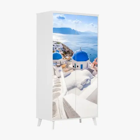 Schrankaufkleber sonniges Santorini blaue kuppeln und meerblick – Pixers®