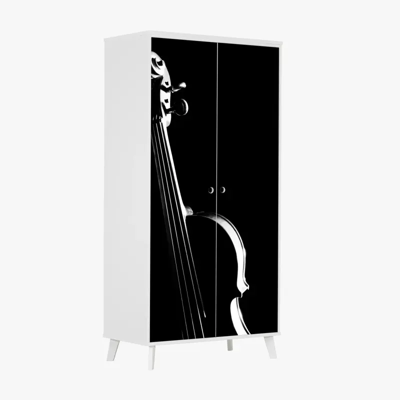 Schrankaufkleber elegante geigensilhouette auf schwarzem hintergrund