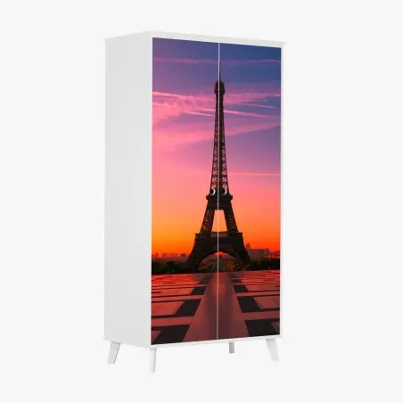 Schrankaufkleber sonnenaufgang über dem Eiffelturm – Pixers®