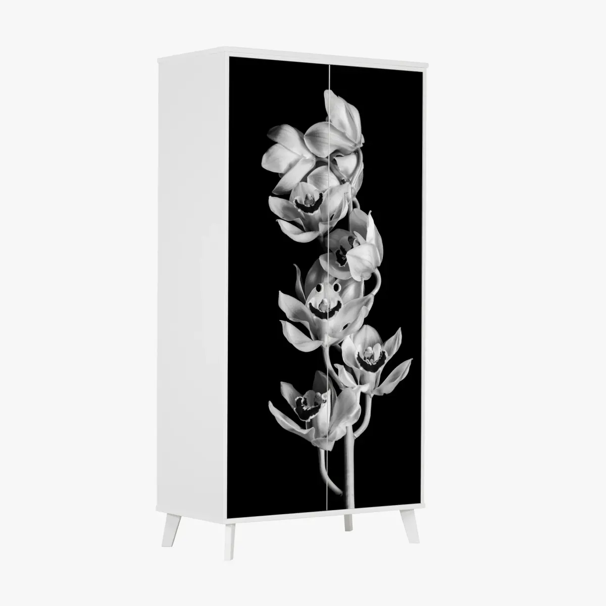 Schrankaufkleber eleganter monochromer orchideenstiel – Pixers®
