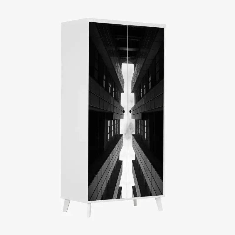 Schrankaufkleber vertikale städtische symmetrie in monochrom