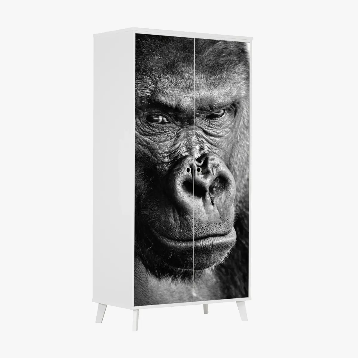 Schrankaufkleber intensives gorilla-porträt in schwarzweiß – Pixers®