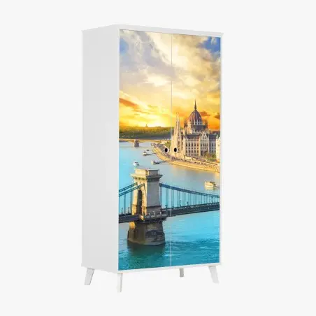 Schrankaufkleber sonnenuntergang über Budapest und der Kettenbrücke – Pixers®