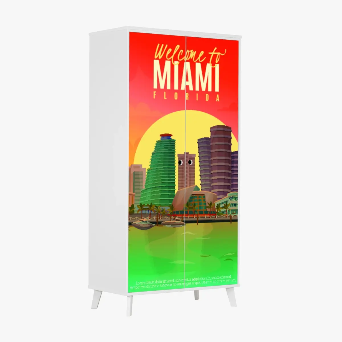 Schrankaufkleber Miami sonnenuntergang skyline – Pixers®