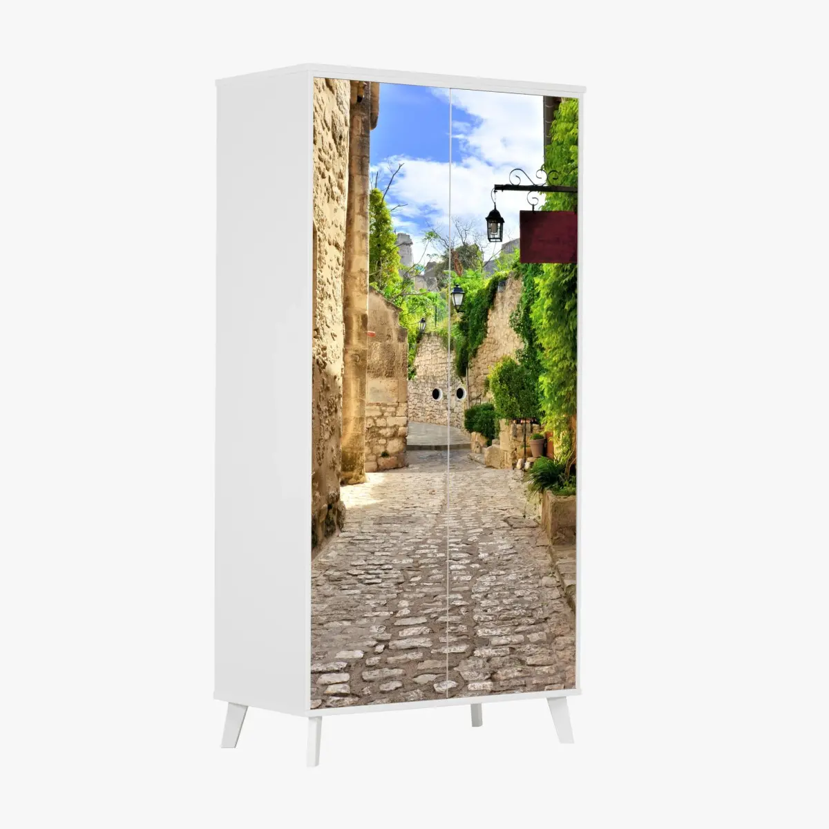 Schrankaufkleber reizende kopfsteinpflasterstraße in Les Baux de Provence – Pixers®