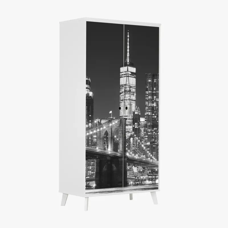 Schrankaufkleber Brooklyn Bridge und Manhattan skyline bei nacht