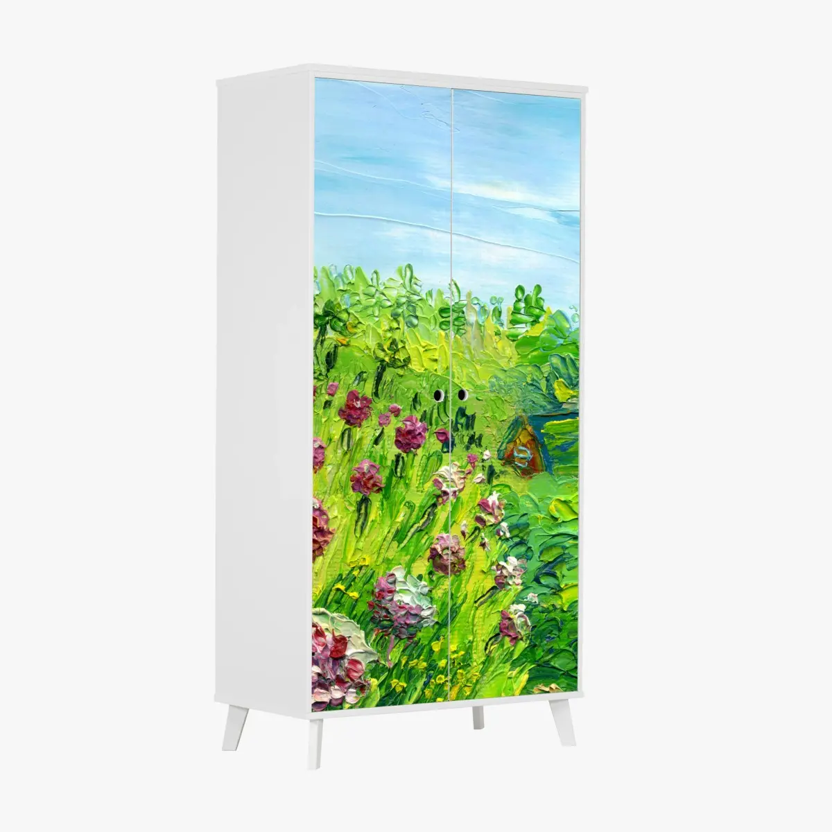 Schrankaufkleber pfingstrosenwiese im frühling — impasto blumenbild – Pixers®
