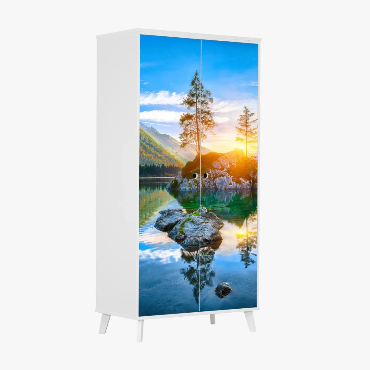 Schrankaufkleber sonnenuntergang über Hintersee felseninsel – Pixers®