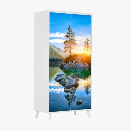 Schrankaufkleber sonnenuntergang über Hintersee felseninsel – Pixers®