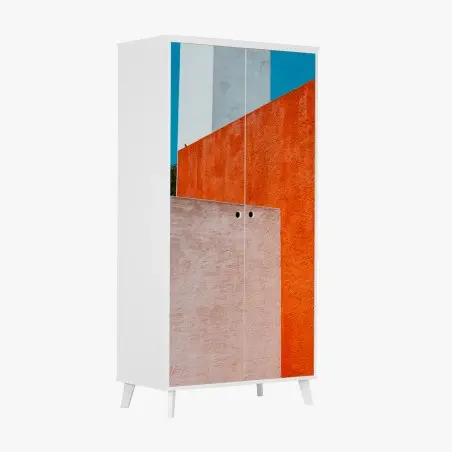 Schrankaufkleber mutige geometrische fassade in orange und türkis – Pixers®
