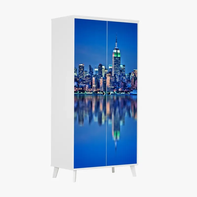 Schrankaufkleber New York skyline bei nacht mit spiegelung
