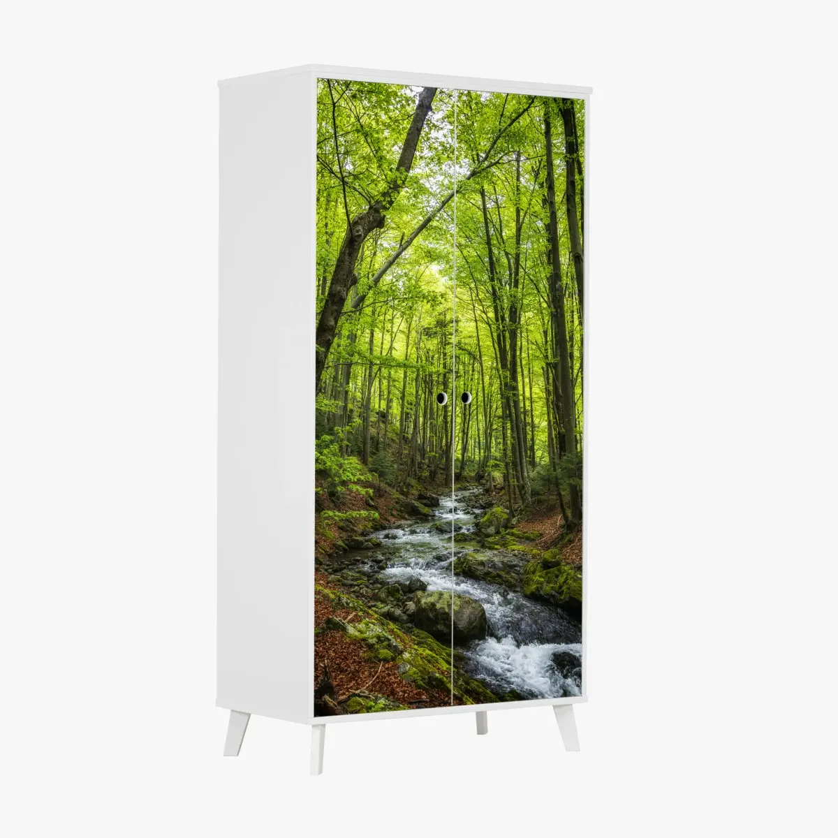Schrankaufkleber ruhiger grüner waldbach – Pixers®
