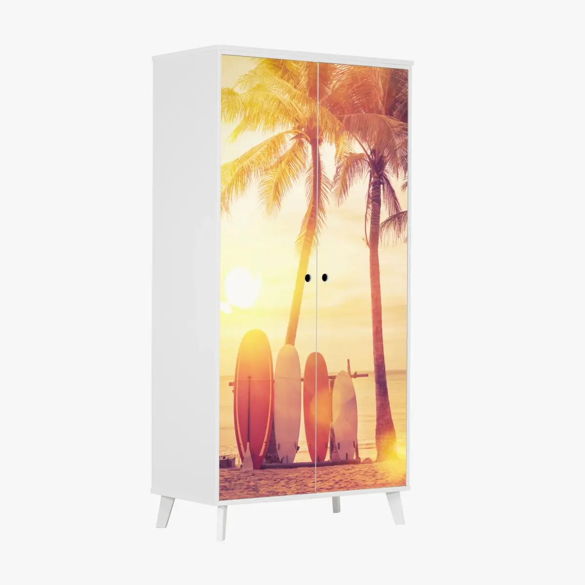 Schrankaufkleber tropischer sonnenuntergang mit surfboards – Pixers®