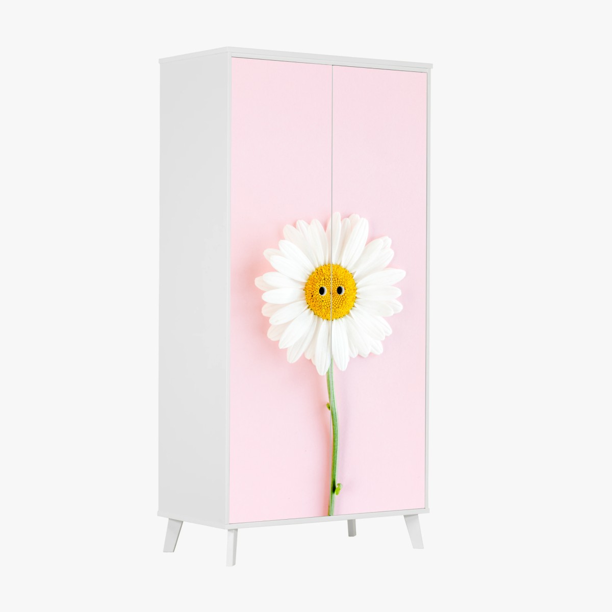 Schrankaufkleber weißes gänseblümchen auf pastellrosa hintergrund – Pixers®
