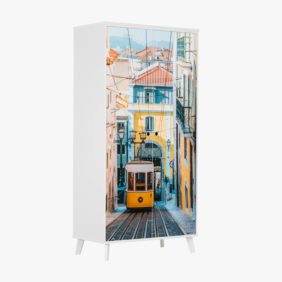 Schrankaufkleber lebendige bica straßenbahn in Lissabon – Pixers®