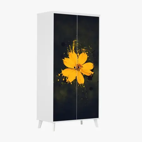 Schrankaufkleber leuchtende gelbe blüte auf dunklem hintergrund – Pixers®